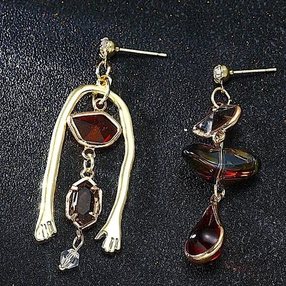 Gold Stone Mix Match Dangle Earrings - Picture 4 of 11